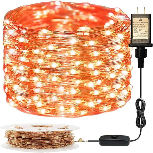 RUICHEN Plug in Fairy String Lights with Switch, Waterproof 33 Ft 100 LED Copper Wire Firefly Lights for Bedroom, Patio, Garden, Balcony, Dorm, Orange