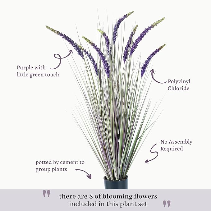 KOL 4ft Artificial Veronica Spiked Speedwell Grass, 47in Faux Veronica Spicata Flower, Tall Fake Reed Grass for Home Office Garden Wedding Decor, Indoor Outdoor Fake Plant, UV-Resistant, Purple