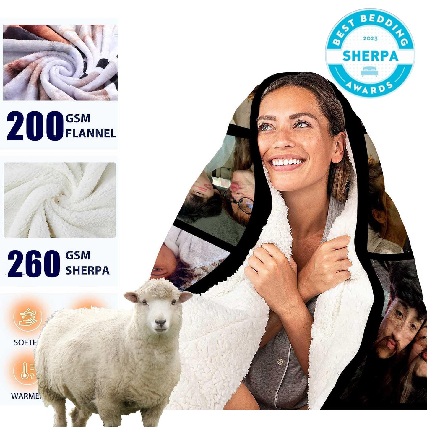 DayOfShe Thicker Sherpa Photo Blankets Custom Love Gifts for Wife Husband Anniversary, Personalized Couples Warm Fleece Photo Blanket Gifts for Girlfriend Boyfriend