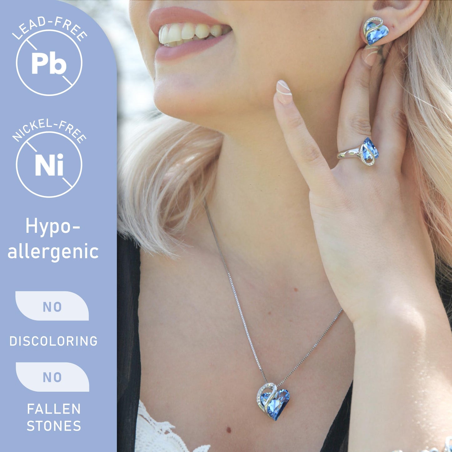 Leafael Necklaces for Women, Infinity Love Birthstone Heart Pendant with Light Sapphire Blue Crystal for March December, Birthday Jewelry Gifts for Her, Mom, and Wife, Silver Plated, 18 + 2 inch Chain
