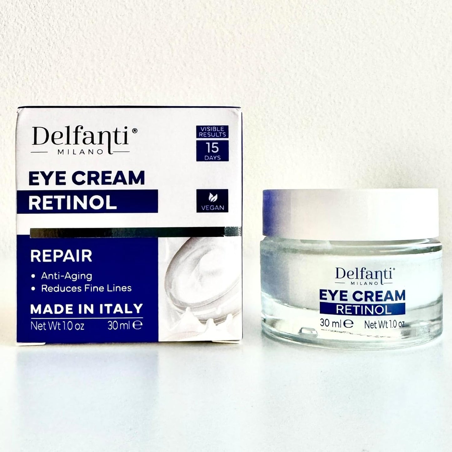 Delfanti-Milano â¢ RETINOL REPAIR EYE CREAM â¢ Anti Aging â¢ Reduces Fine Lines â¢ Fast Result â¢ Vegan â¢ Made in Italy