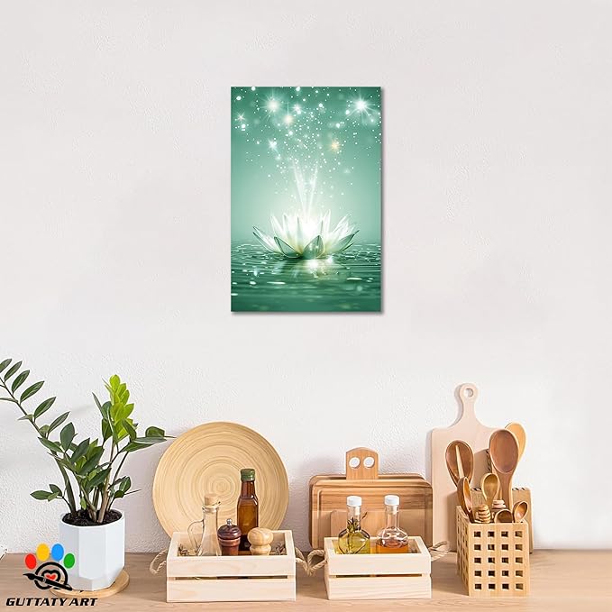 Zen White Lotus Flower Canvas Wall Art, Lotus Floral Pictures Wall Print, Spiritual Water Lily Canvas Prints, Lotus Bloom on Water Poster, Zen Meditation Spiritual Artwork for Yoga Spa Room 32x48 inch