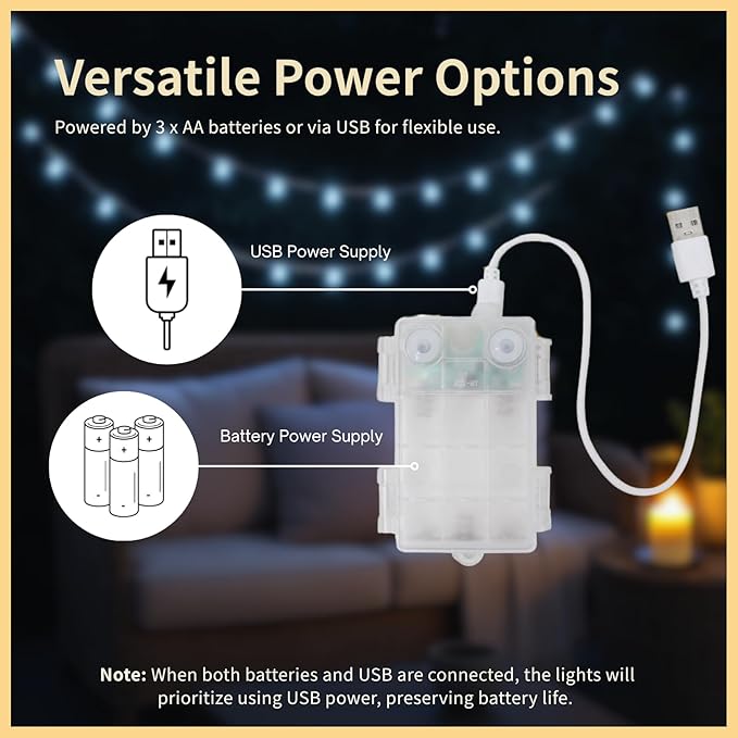 33 FT 100 LED Fairy Lights USB Battery Operated Clear Wire with Remote Control, 8 Modes String Lights with Timer Starry Twinkle Lights for Indoor Bedroom Party Christmas, Cold White