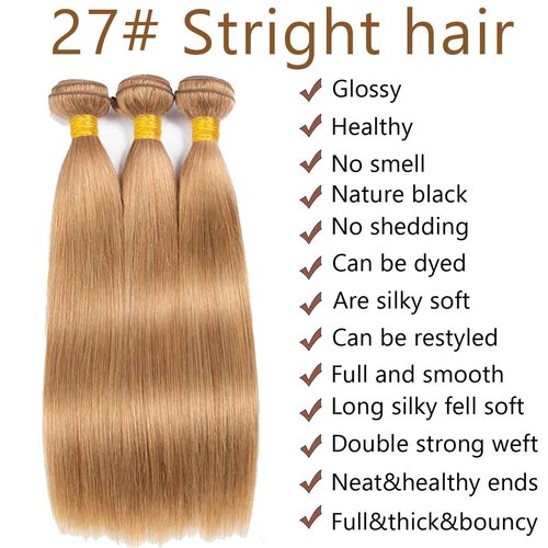Fabimiya 20 22 24 Inch Human Hair Bundles Honey Blonde 27# Straight Bundles Human Hair 100% Unprocessed Soft Sewn In Hair with Double Weft for Black Women