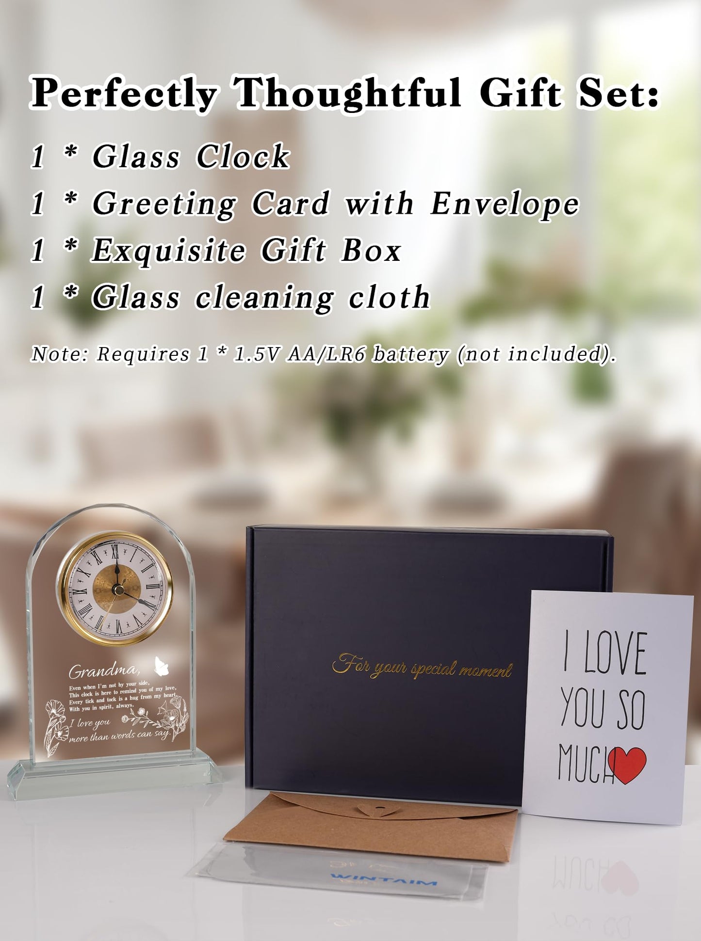 WinTaim Grandma Glass Clock Gift from Granddaughter or Grandson - Unique Grandmother Gift Ideas for Great Grandma Birthday, Christmas, Thanksgiving