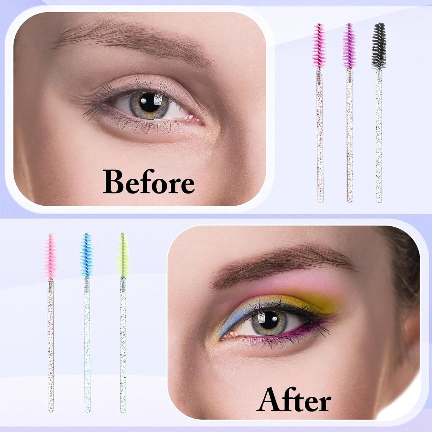 Skylety 1000 Pcs Disposable Mascara Wands Bulk Mascara Eyelash Brush Spoolies Makeup Applicator Eyelash Wands for Eye Lash Extension, Eyebrow Comb, 3.9 x 0.2 x 0.3 Inch (Colorful,Glitter)
