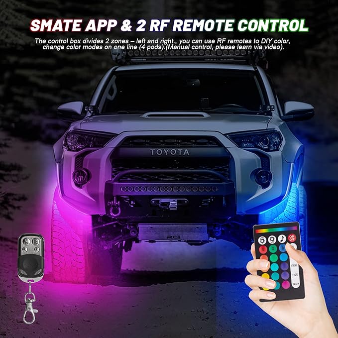 12 Pods RGB LED Rock Lights for Trucks Golf Cart Pickup Offroad RV UTV ATV SUV, Waterproof Multicolor Underglow Kit for Cars with APP Music Mode, Vehicle Underbody Light Underneath Accent 12V
