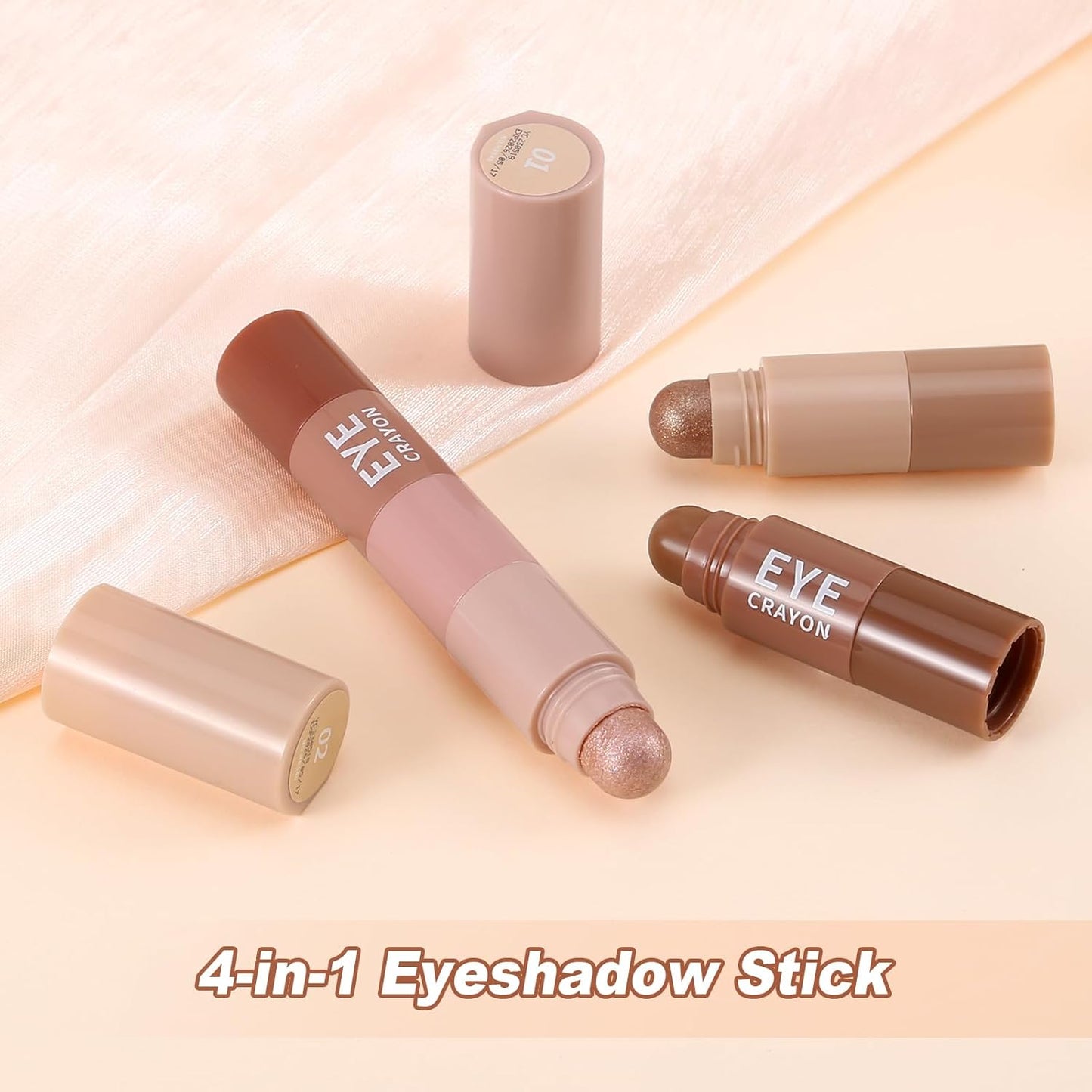 4 Color Eyeshadow Pencil，Glitter Eyeshadow Stick，Creamy Matte Eye Shadow Pen，Face & Eye Highlighter Pen，Highly Pigmented Crayon Nude Eye Shadow