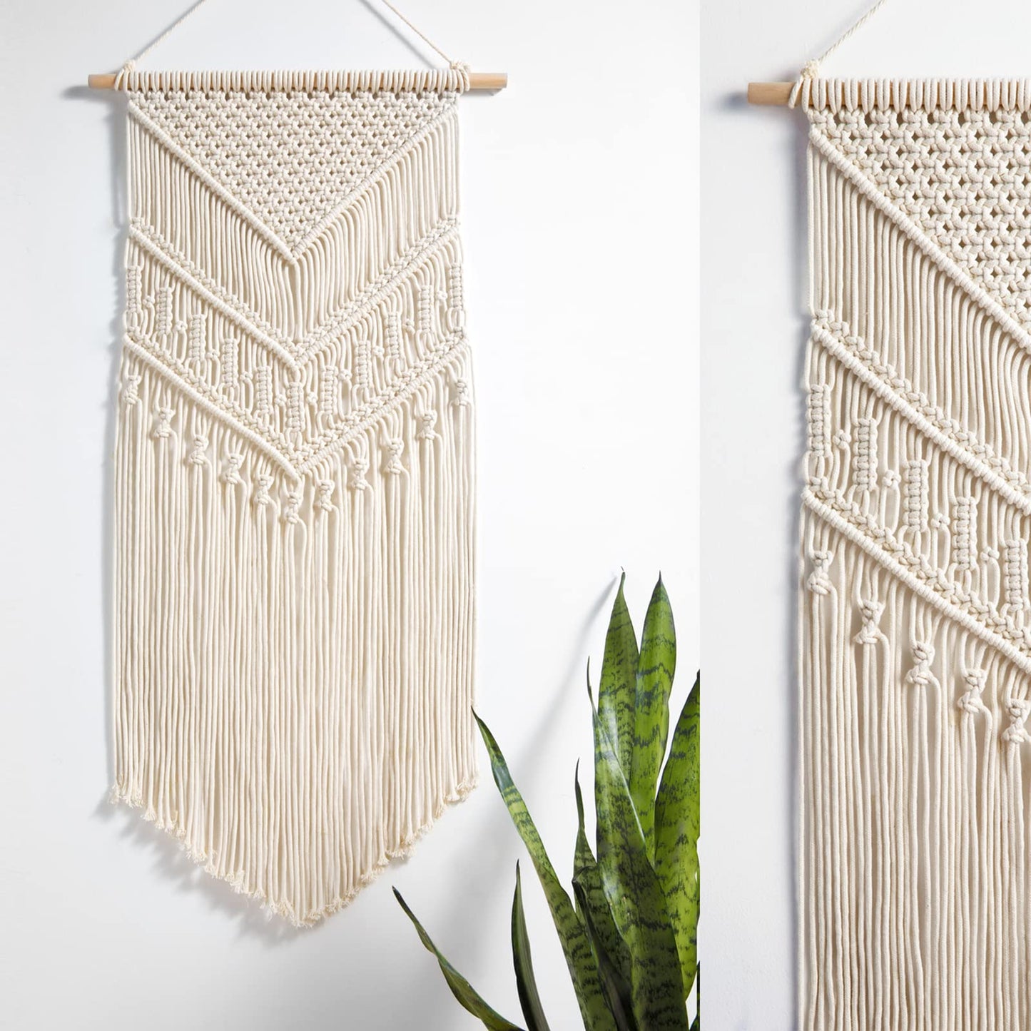 Mkono Macrame Wall Hanging Art Woven Boho Home Décor, Geometric Beautiful Yarn Tapestry Wall Decor for Bedroom, Nursery, Apartment, Dorm Decoration, Christmas Gift for Teen Girl Mom, 17" W x 33"" L"