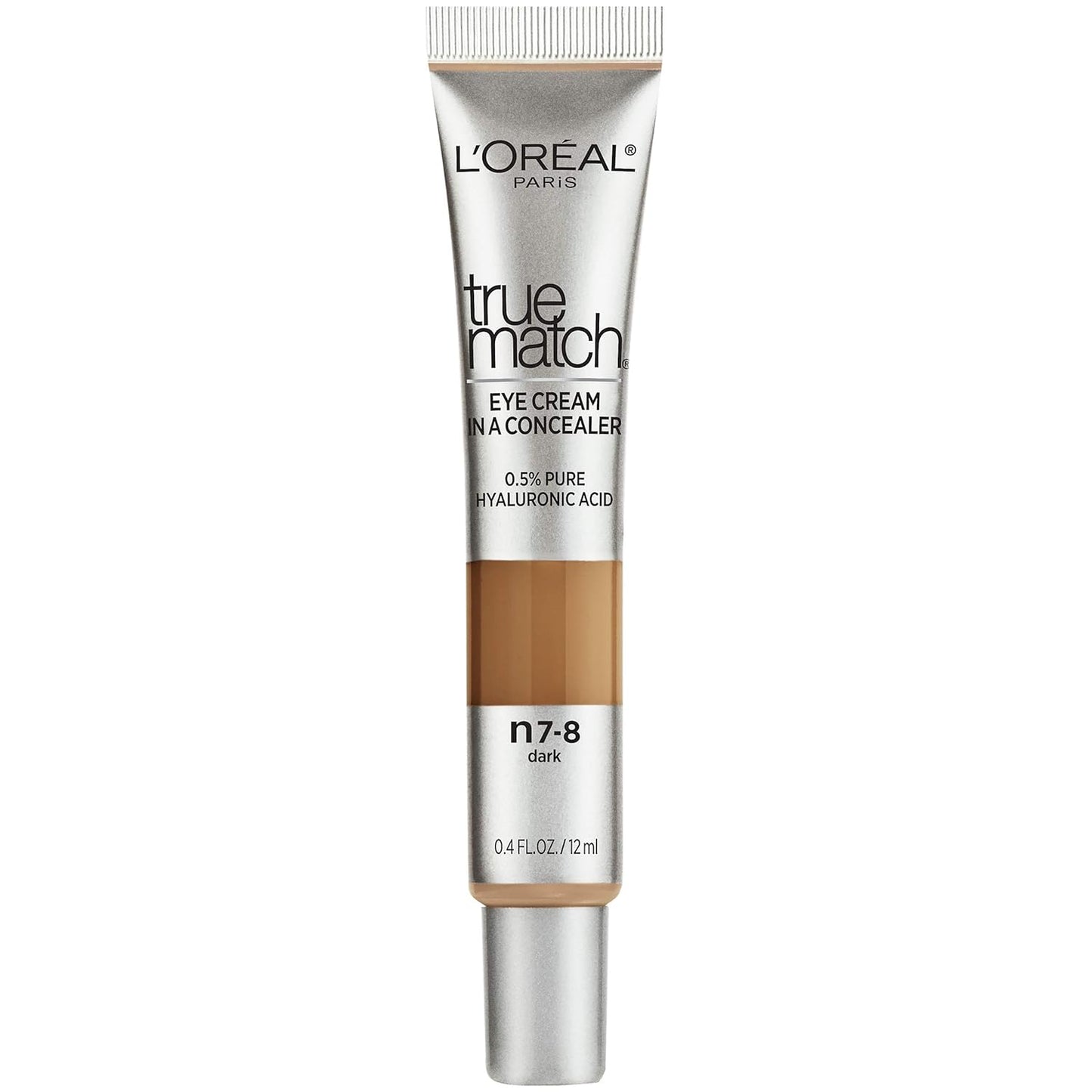 LâOrÃ©al Paris True Match Eye Cream in a Concealer, 0.5% hyaluronic acid, Dark N7-8, 0.4 fl. oz.