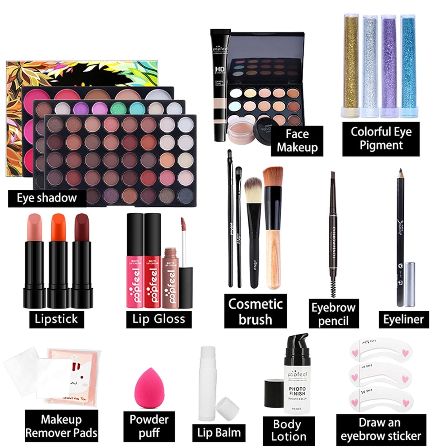 Multi-purpose Makeup Kit All-in-One Makeup Gift Set Colours Mix Eyeshadow Concealer Lip Gloss Pressed Powder and Powder Blusher Cosmetic Makeup Palette Set Kit #093