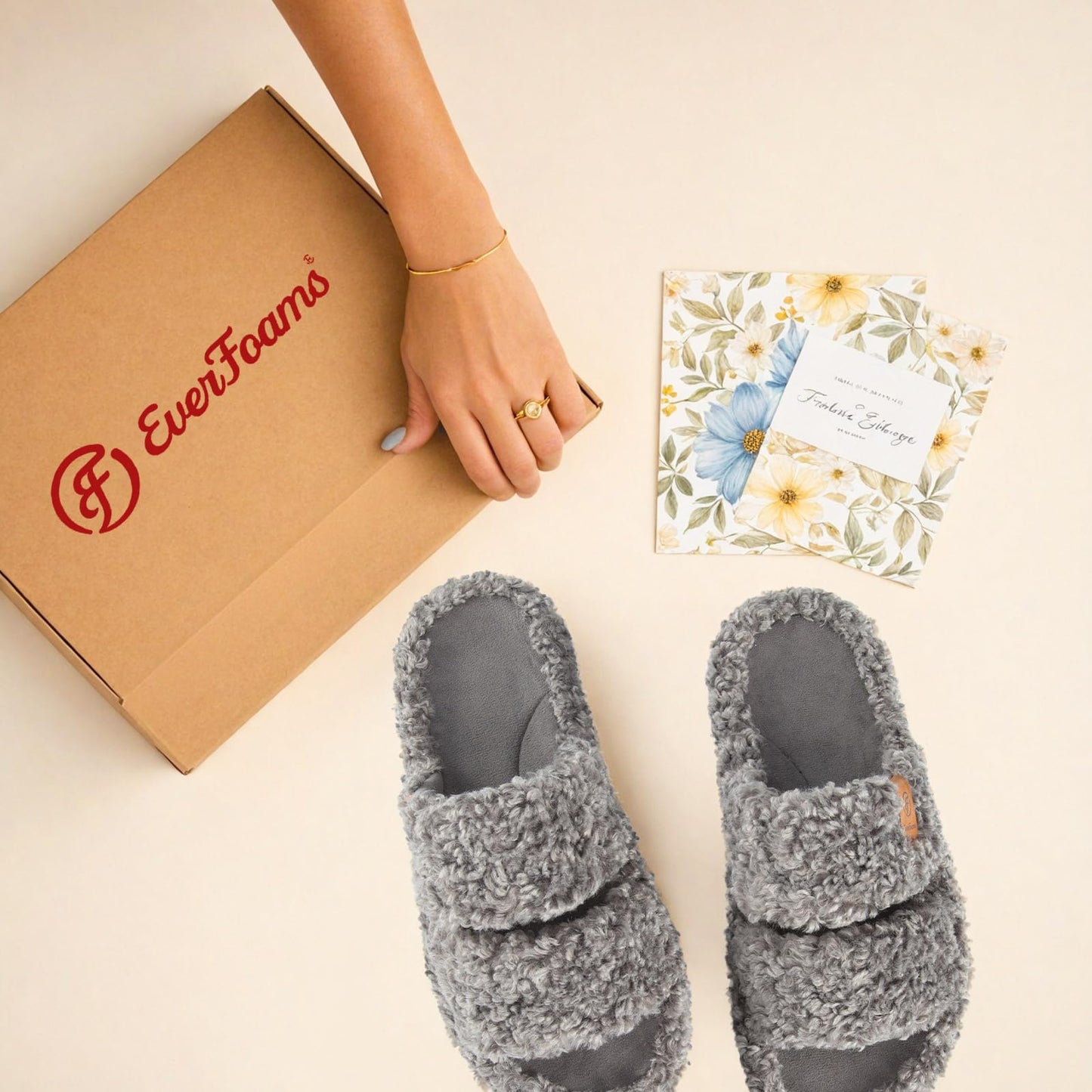 EverFoams Womens Fuzzy Open-toe Slippers Soft Comfy Memory Foam Indoor House Shoes Cool Gray,9-10 US