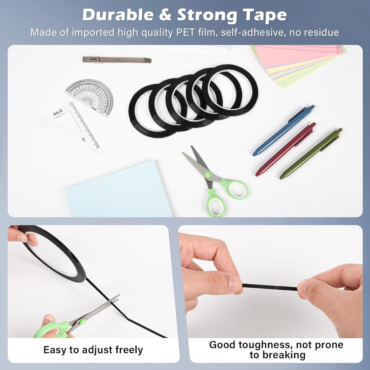 5PCS Whiteboard Tape Black Pinstripe Tape Stained Glass Paint Lead Line for DIY Glass Painting Surface Gallery Window 3mm Width 131FT Long