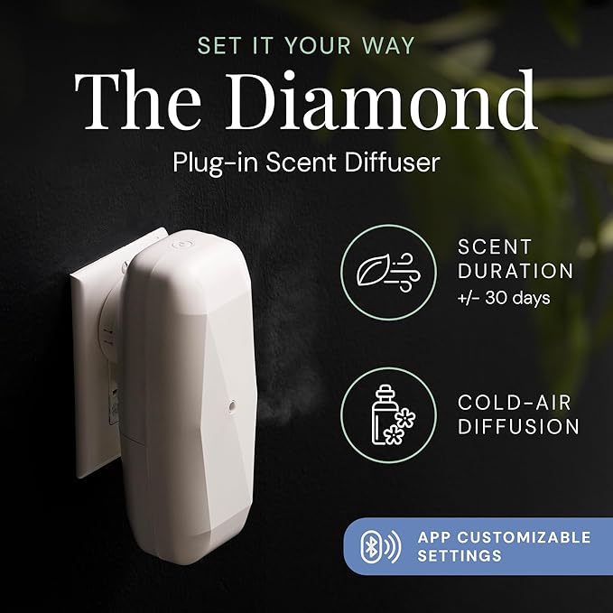 Air Esscentials The Diamond Gift Set, Smart Scent Air Machine Luxury Kit, Waterless Fragrance Oil Diffuser with 2 Scents & Bluetooth Control, Santal & Sensual Wood, White