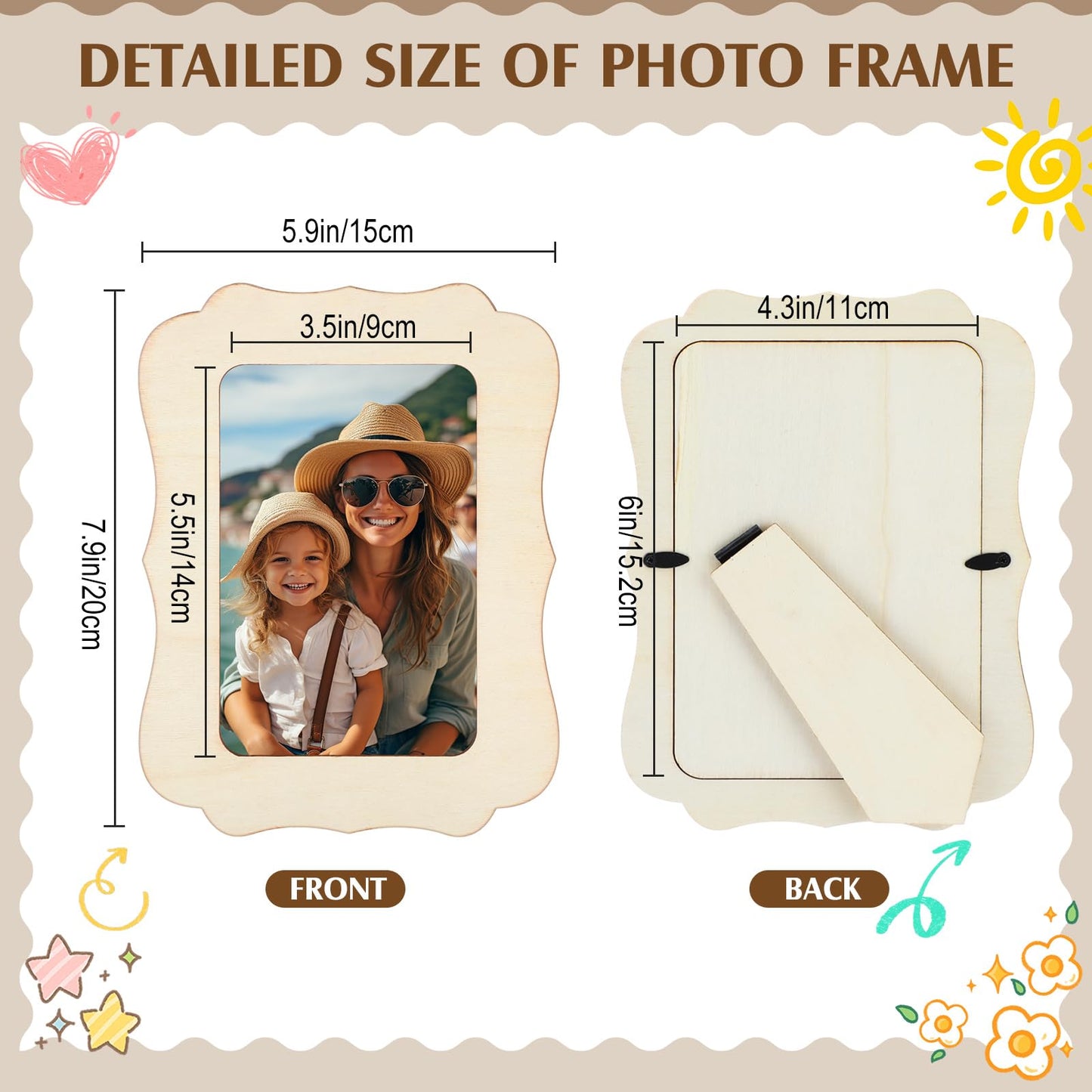 Yalikop 12 Pack Wooden Picture Frames Painting Craft Kit with Stickers DIY Wood Craft Picture Frames Bulk for 4" x 6"" Photos Unfinished Standing Photo DIY Crafts for Birthday Mother's Day Gift"
