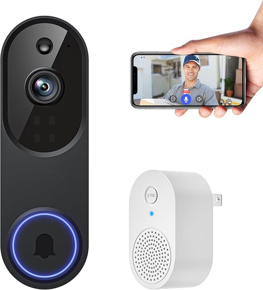 1080p Smart Video Doorbell Camera Wireless, Doorbell Receiver Included, Live View, AI Human Detection, 2.4G WiFi, Night Vision, Cloud Storage, Battery Powered, Indoor Outdoor Surveillance