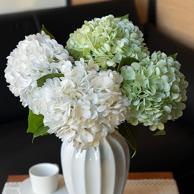 3PCS 22 inch Lifelike Artificial Hydrangea Large Real Touch Flowers Artificial Flowers Dry Flowers Outdoor Wedding Christmas Office Family Party Living Room Table Decoration (Light Green)