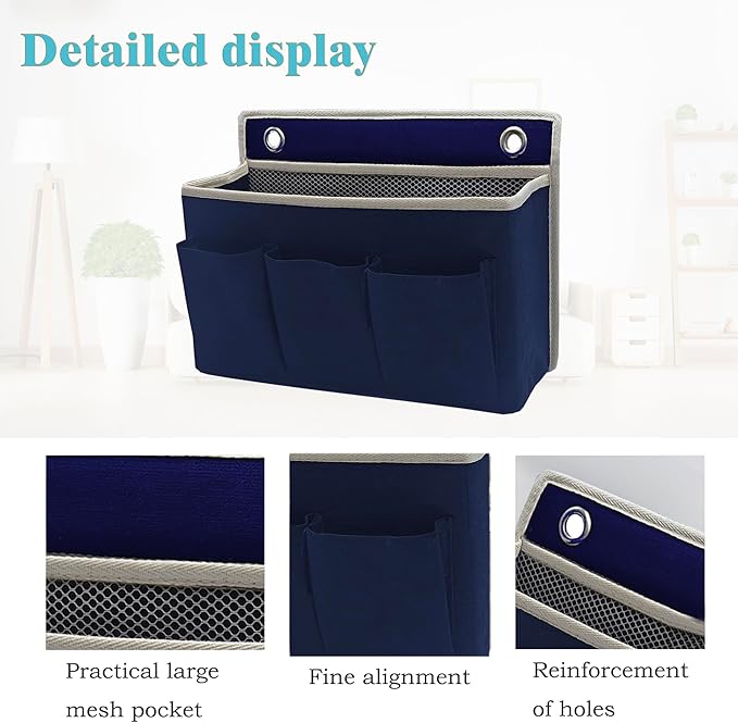 Wall Hanging Organizer Bag/Hanging Baskets with Large Mesh Compartment & 3 Pockets，Over the Door Hanging Organizer Space Saving Storage for Bedroom,RV Camper, Closet (Navy Blue -1 Pack)