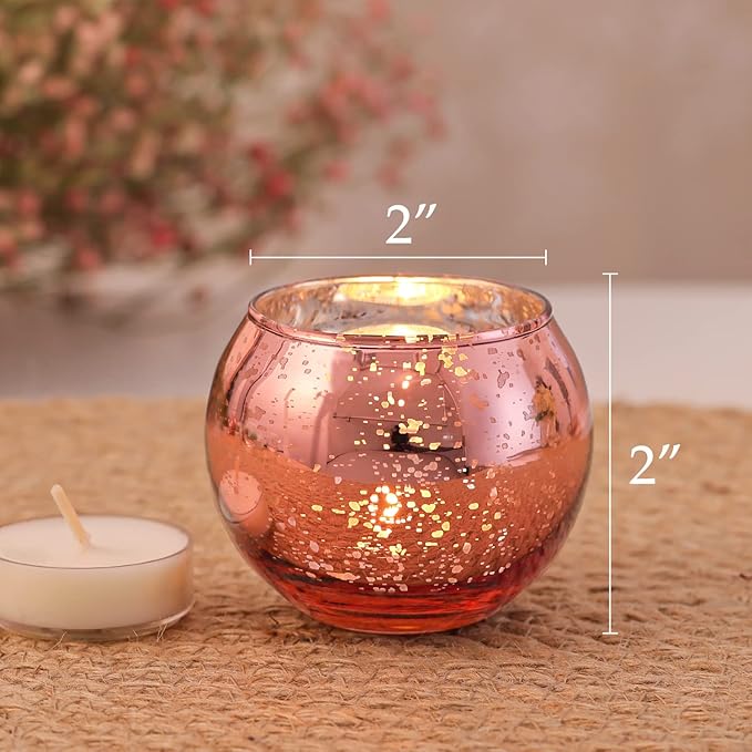 Volens 24PCS Rose Gold Votive Candle Holders for Table Centerpieces, Round Mercury Glass Candle Holders Bulk for Wedding, Bridal Shower, Birthday, Home, and Anniversary Decorations