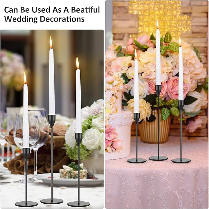 Set of 18 Tall Candlestick Holders Thin Metal Taper Candle Holders for Table Centerpiece Modern Decorative Pillar Candle Sticks Stand for Home Wedding Christmas Decoration(Black)