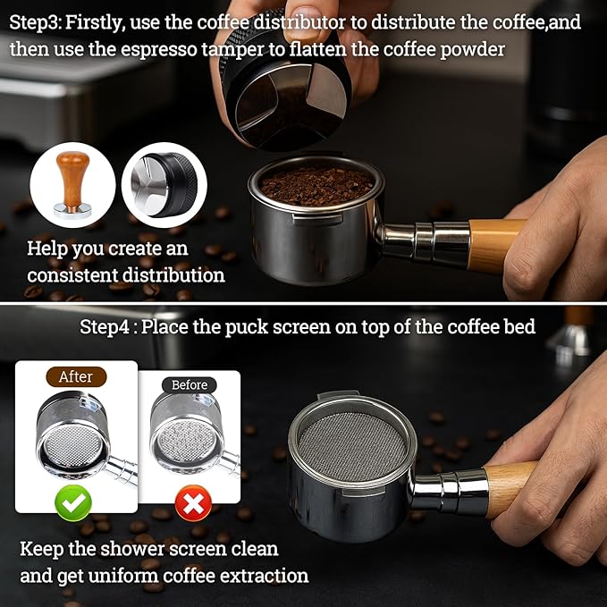 28PCS Espresso Accessories Kit,54mm Espresso Tamper Tools,Includes Wood Station,Distributor,Stirrer,Dosing Funnel,Brush,Puck Screen,Frothing Pitcher,Latte Pen,Powder Ring,Towel,Decorative Stencils