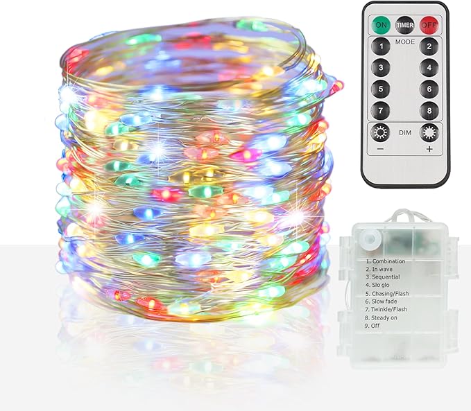 suddus 33ft 100 LED Outdoor String Lights, Multi Color Fairy Lights Battery Operated with Remote, Led Twinkle Lights for Bedroom, Backyard, Wedding, Tree, Mason Jar, Wall, Centerpiece, Christmas