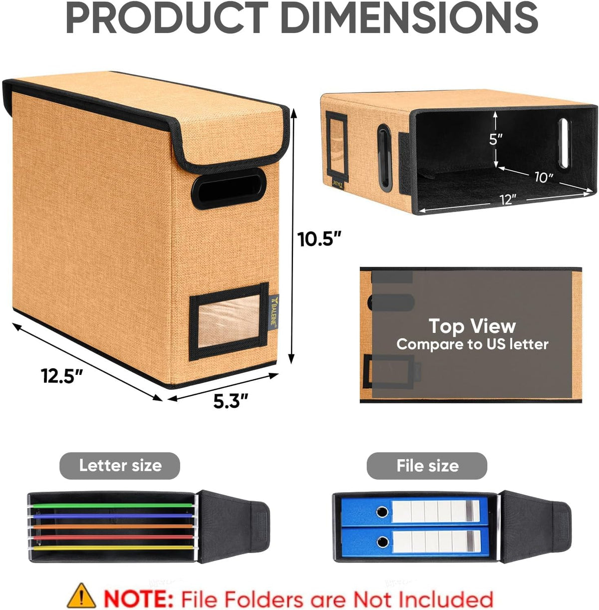 BALEINE File Organizer Box with Lid, Collapsible File Folder Organizer with Plastic Slide, Hanging File Folder Box for Office Document Storage (1 Pack, Orange, S)