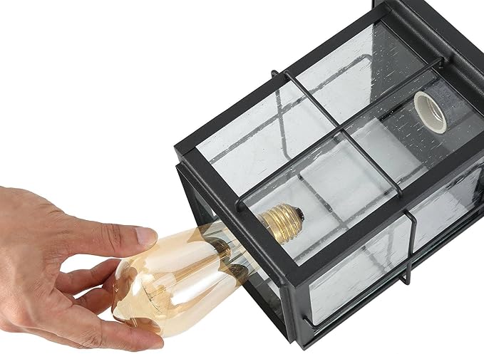 classy leaves Outdoor Pendant Light Fixture, Farmhouse Black Anti-Rust Ceiling Outdoor Light with Seeded Glass, Exterior Square Hanging Lantern for Front Door, Entry, Porch, and Gazebo
