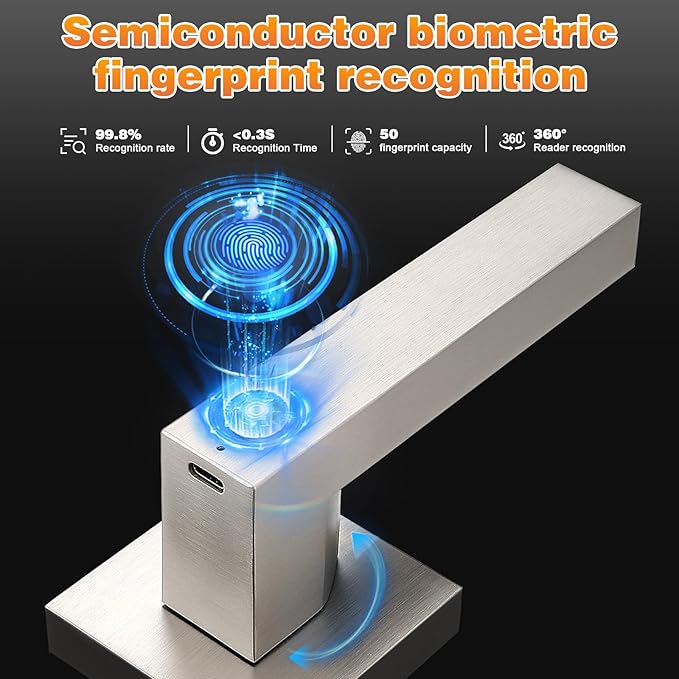 Probrico Smart Lock Keyless Entry Door Lock with Handle, Satin Nickel Smart Locks for Front Door Fingerprint Door Handle for Bedroom Bathroom, Electronic Biometric Digital WiFi APP Control