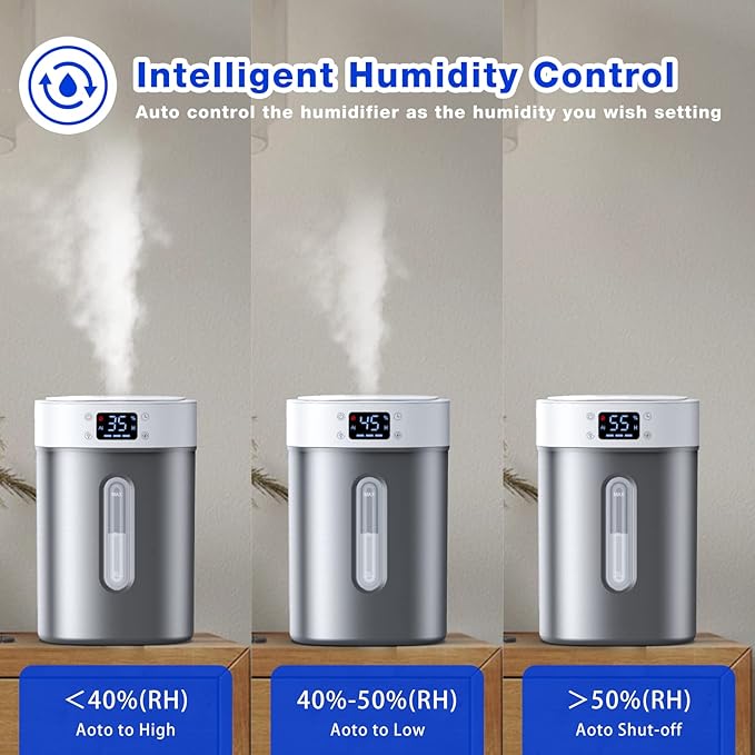 Stainless Steel Humidifier for Bedroom & Large Room,4L Easy to Clean Cool Mist Humidifier, Mold Free & Dishwasher Safe Water Tank, Essential Oil Diffuser for Baby Nursery, Plants, Home