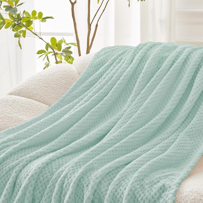 Exclusivo Mezcla Fleece Throw Blanket Extra Large, Super Soft and Warm Blankets for Couch, Sofa and Bed Waffle Textured, Cozy, Fuzzy and Lightweight (Mint Green, 50x70 Inches)
