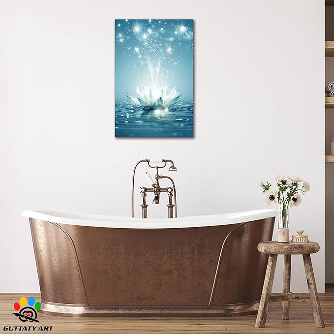 GUTTATY Zen Floral Canvas Wall Art, Water Lily Bloom Picture, Lotus Flower Canvas Art Print, Spiritual Zen Wall Picture, Meditation Spiritual Zen Flower Print for Yoga Spa Spiritual Room 18x24 inch