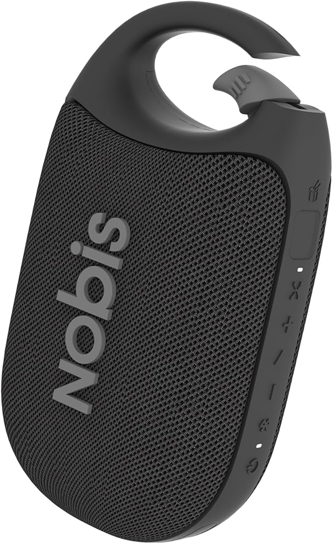 NOBIS Clip N1 Portable Bluetooth Speaker with App, Beat Mode, Up to 24H Playtime, IP68 Waterproof, BT 5.3, HD Sound, Stereo Pairing, Custom EQ, Perfect for Outdoor, Home and Adventure (Black)