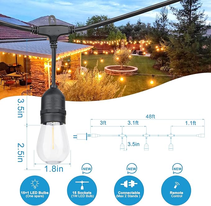 Lightdot 96FT Outdoor RGB String Lights,Outside Hanging Light Waterproof for Porch, Deck, Garden, Backyard, Balcony, Dimmable- ETL Listed