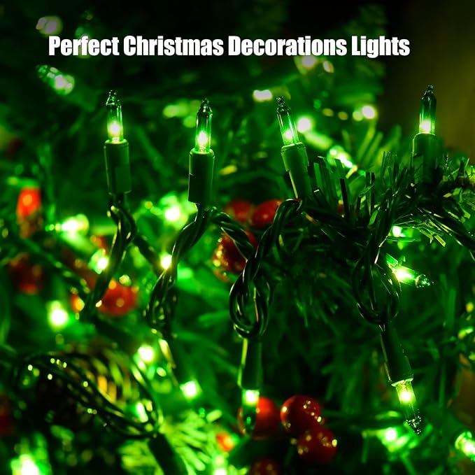 Green Christmas Lights St Patricks Day Decorations 100 Count Incandescent Light UL Certified Connectable Christmas Tree Lights for Indoor Outdoor Xmas, Wedding, Party, Home Decorations