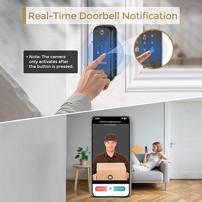 5 in 1 Smart Lock for Front Door, Keyless Entry Deadbolt with Camera & Doorbell, WiFi Secure Electronic Lock for Home, Fingerprint, Keypad, App Control, Voice Changer, Compatible with Alexa