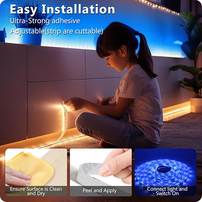 DAYBETTER LED Lights for Bedroom 132ft (2 Rolls of 65.6ft), Music Sync Color Changing Strip Lights with Remote, 24V Power Supply, Classroom Lighting, Room Decor for Teen Girls Boys Birthday Gifts