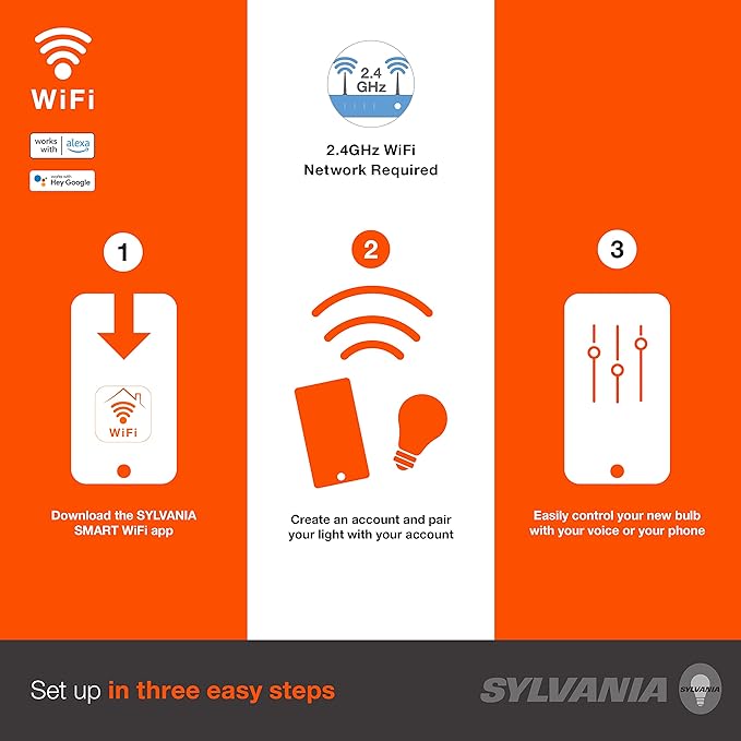 SYLVANIA Wifi LED Smart Light Bulb, 60W Equivalent Full Color and Tunable White A19, Dimmable, Compatible with Alexa and Google Home Only - 4 Pack (75674)