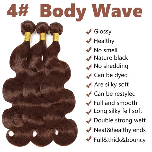 Fabimiya 14 16 18 Inch Human Hair Bundles Chocolate Brown 4# Body Wave Bundles Human Hair 100% Unprocessed Soft Sewn In Hair with Double Weft for Black Women