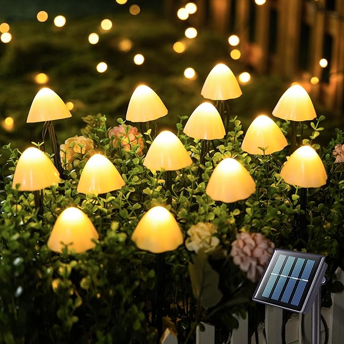 JMEXSUSS Solar Mushroom Lights for Outside, 20 LED 36FT Solar String Lights Outdoor Waterproof, 8 Modes Solar Pathway Lights for Garden Patio Yard Decorations, Mushroom