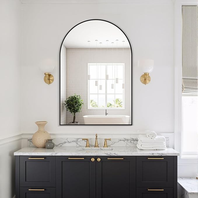 Delma Arched Bathroom Mirror, 26"x38" Wall Mounted Vanity Mirror for Bedroom, Living Room and Entryway, Black