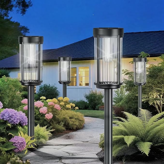 EXCMARK 16 Pack Outdoor Solar Lights Waterproof for Yard Garden Walkway Pathway Lawn Decorative Contemporary Landscape Lighting. (Cool White Light, 16)