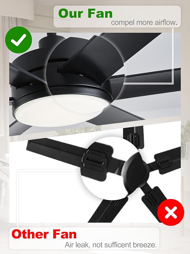 60" Smart Ceiling Fan with RGB Chasing Lights – Quiet DC Motor with Sectional Blades Dimmable CCT via App & Remote Control, Fits Flat or Sloped Ceiling Mount for Large Living Rooms, Black
