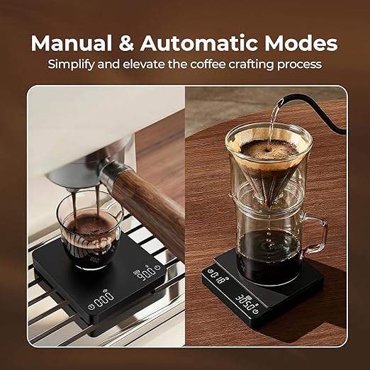 Mini Coffee Scale with Timer - VABICA USB-C Rechargeable Espresso Scale 2kg/0.1g High Precision Scale for Espresso & Pour-Over Coffee, Auto Timing, Water Ratio, Portable Digital Coffee Scale (Black)