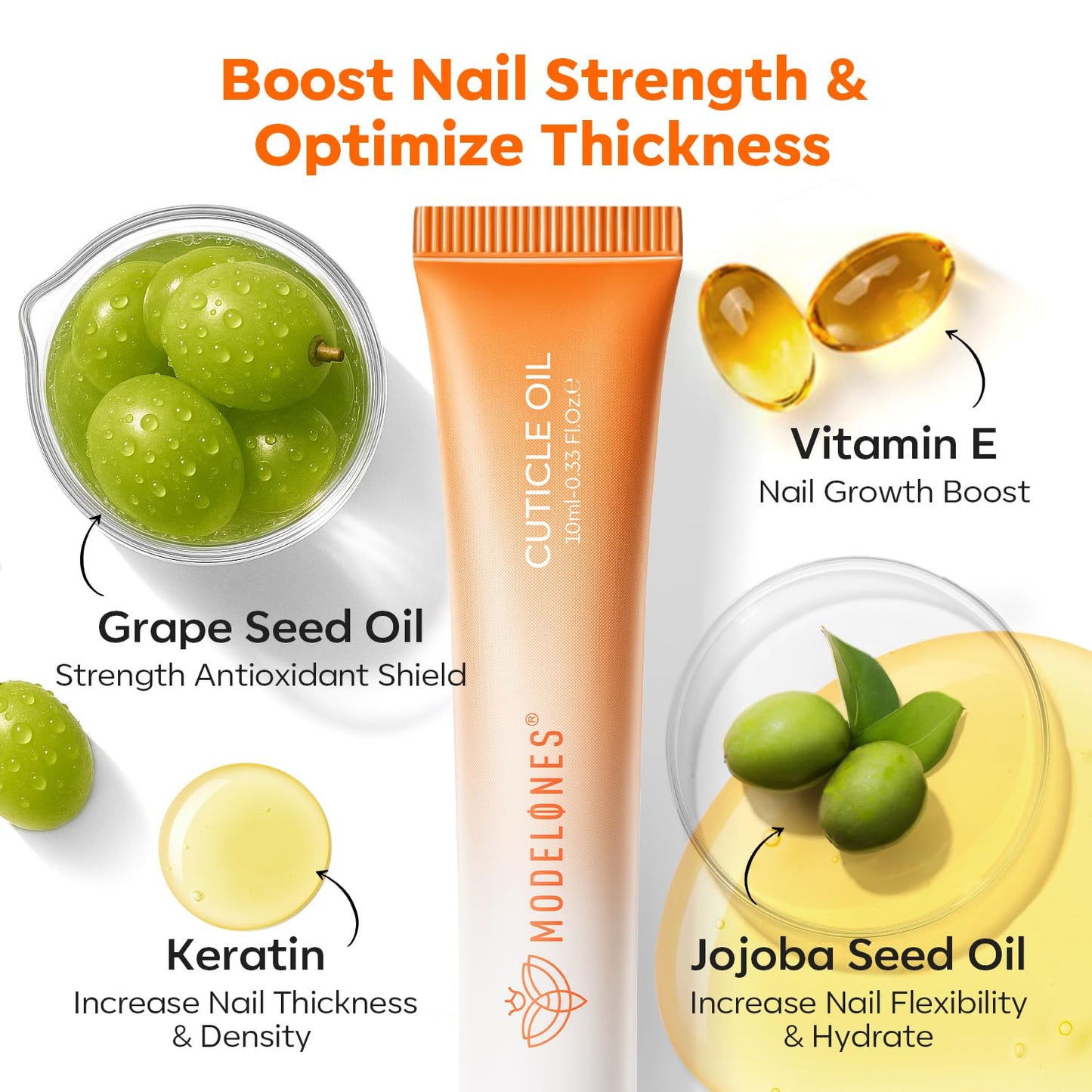 modelones Cuticle Oil Pen Orange Nail Oil for Growth and Strength Nail Growth Oil Cuticle Softener Quick Dry Nail Care Moisturize and Strengthen Damaged Nails 10ml 0.34Fl Oz