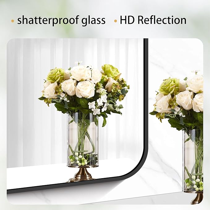 40" x 36"Bathroom Mirror, Matte Black Wall Mirror with Metal Frame, Decorative Rectangular Vanity Mirror for Bedroom Bathroom Living Room Entryway (Horizontal/Vertical)
