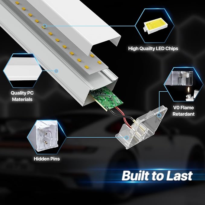 HYPERLITE Gen 2 Hexagon Garage Light, Upgraded 3 Level Dimmable 624W 62400LM Super Bright Garage Detailing Lights, 15 Grids with Rectangle Frame Shop Light, Hexagon LED Lights for Gym