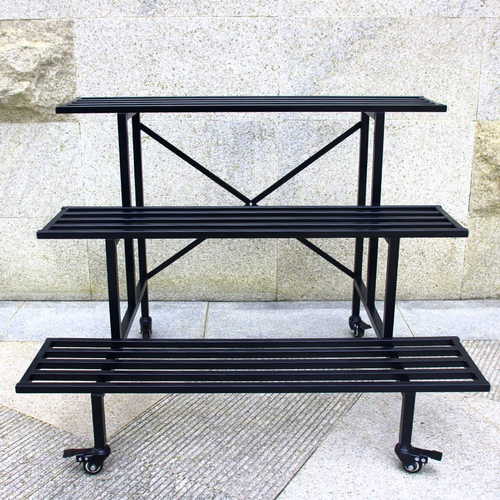 Zhongma 3 Tier Sturdy Metal Plant Stand with Wheels, L35.43 x W26 x H26 inch, Heavy Duty Plant Holder for Home Indoor and Outdoor, 660 LBS Capacity & Heavy Duty Construction