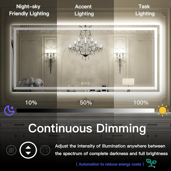 ISKM 55'' x 30'' LED Mirror for Bathroom Lighted Vanity Mirror for Wall Front Lights + Backlit LED Bathroom Mirror Anti-Fog Tempered Glass ETL Listed