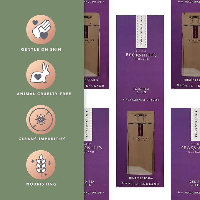 Pecksniff's Prestige 100 ml/3.3 fl oz Square Diffuser Set, Iced Tea & Fig Scent - Elegant, Refreshing, Floral Fragrance with Musk and Amber – Ideal for Home and Office Decor